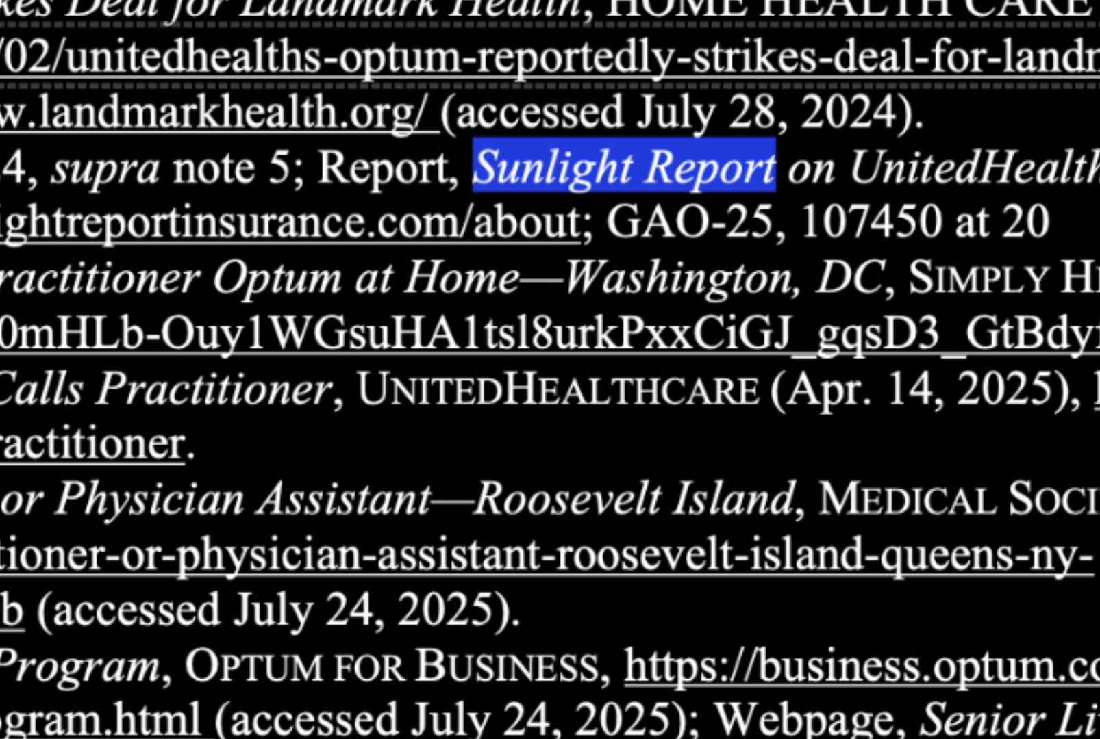 Legal citations referencing the Sunlight Report, with its name highlighted
